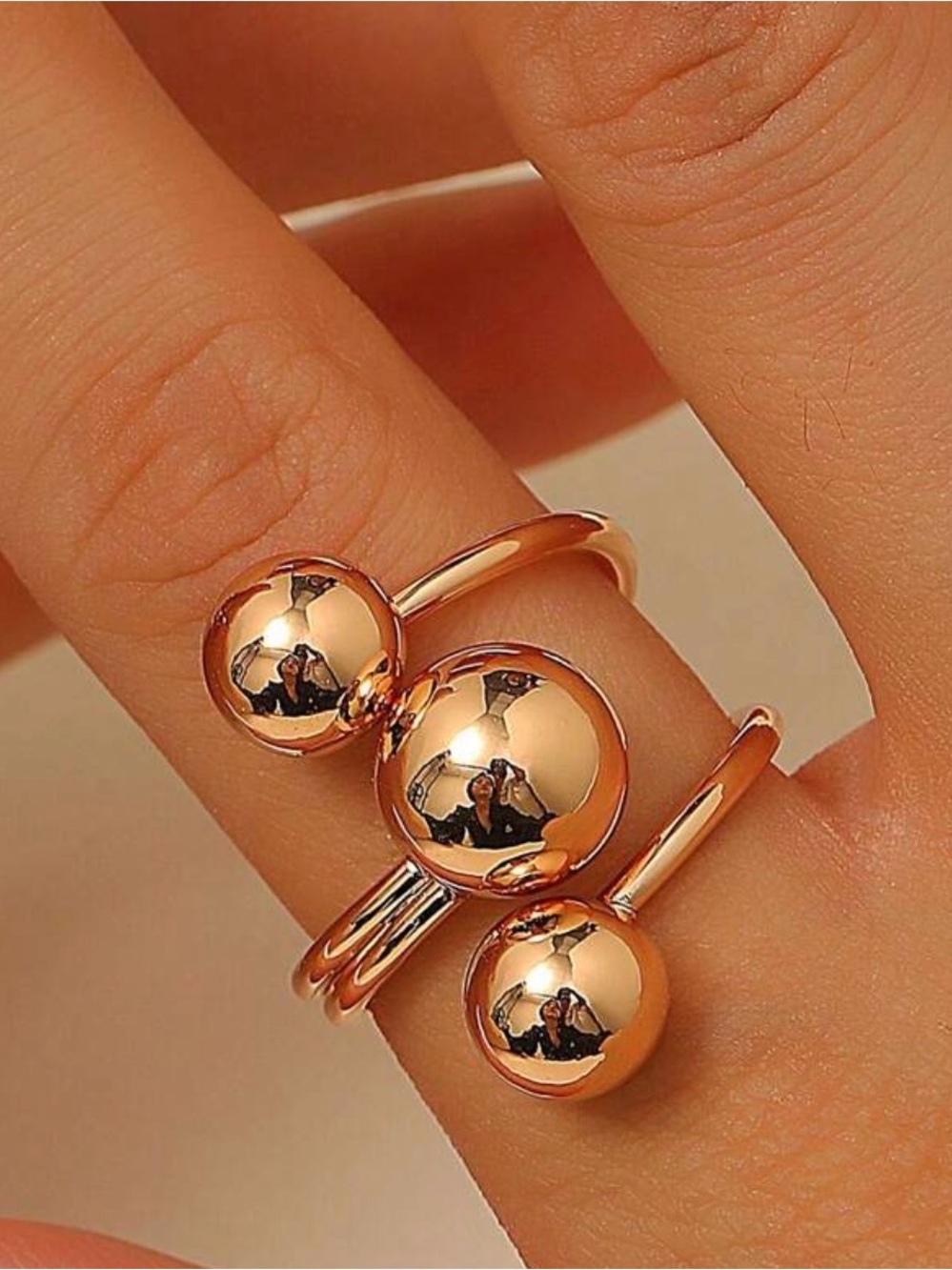 Elegant Rose Gold Double-Ball Open Ring - Women Jewelry